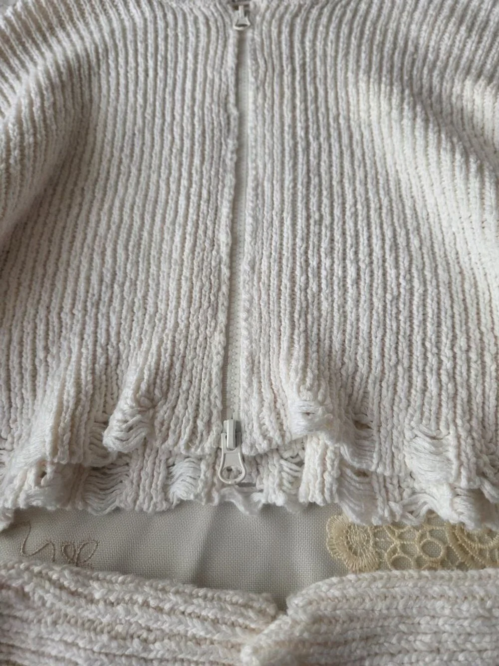 Moon and Madison White Cropped Zip Up Sweater - Picture 2 of 11